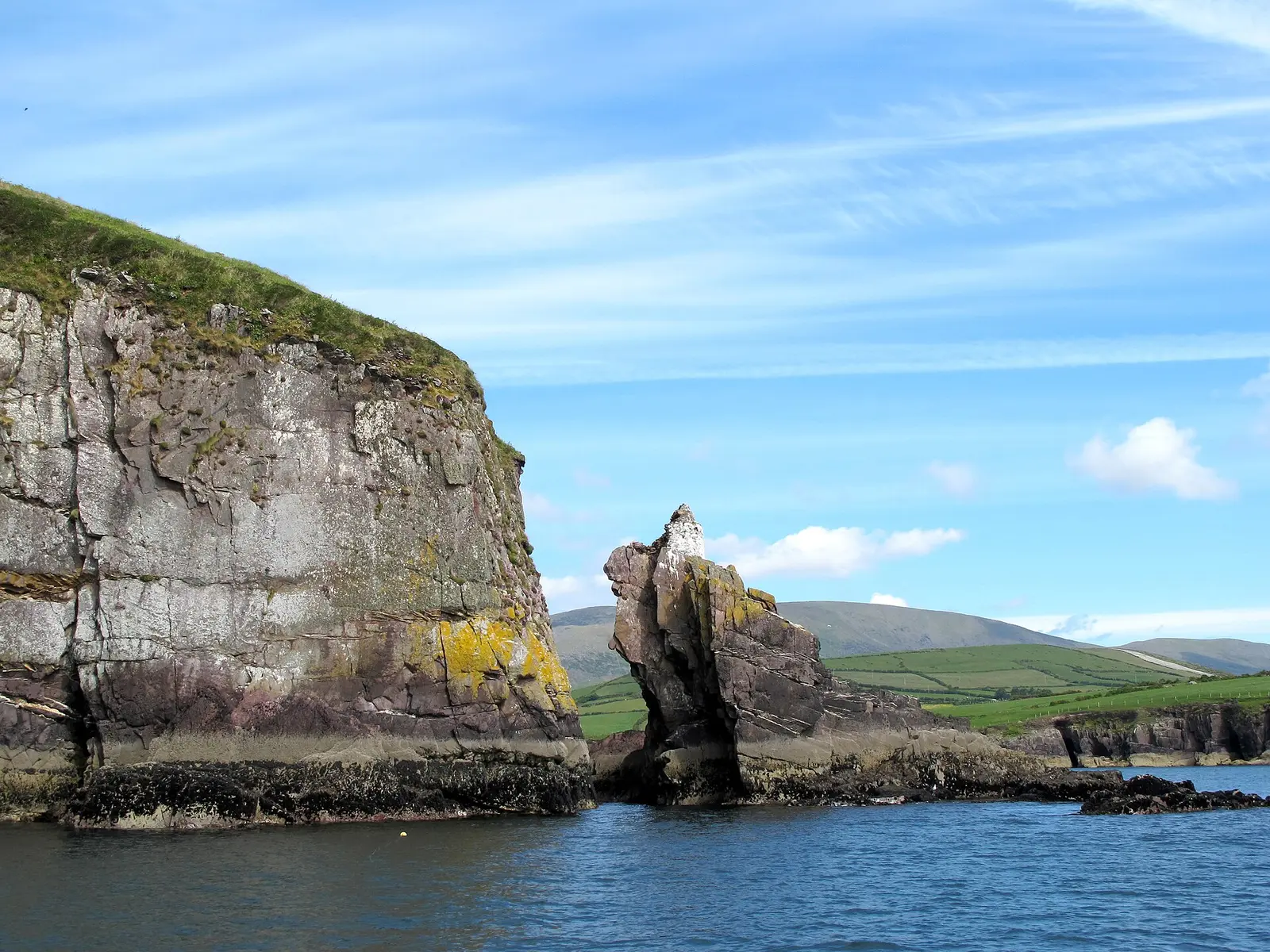 Dingle Bay and green hills on Ireland's southwest coast
