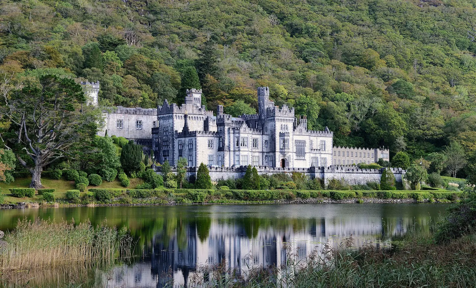 Kylemore Abbey reflected in its lakeside setting in Connemara