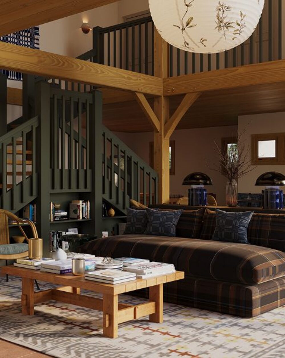 Warm lounge inside Alpine House in Jackson