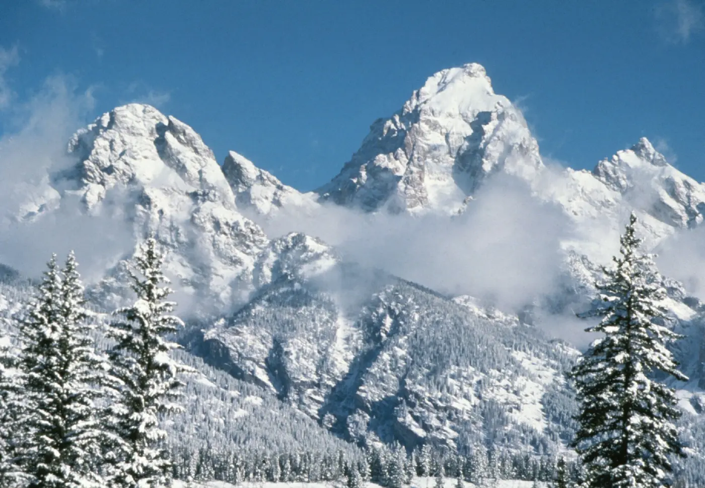 Jackson Hole winter group trip for men, snow-covered Grand Teton range